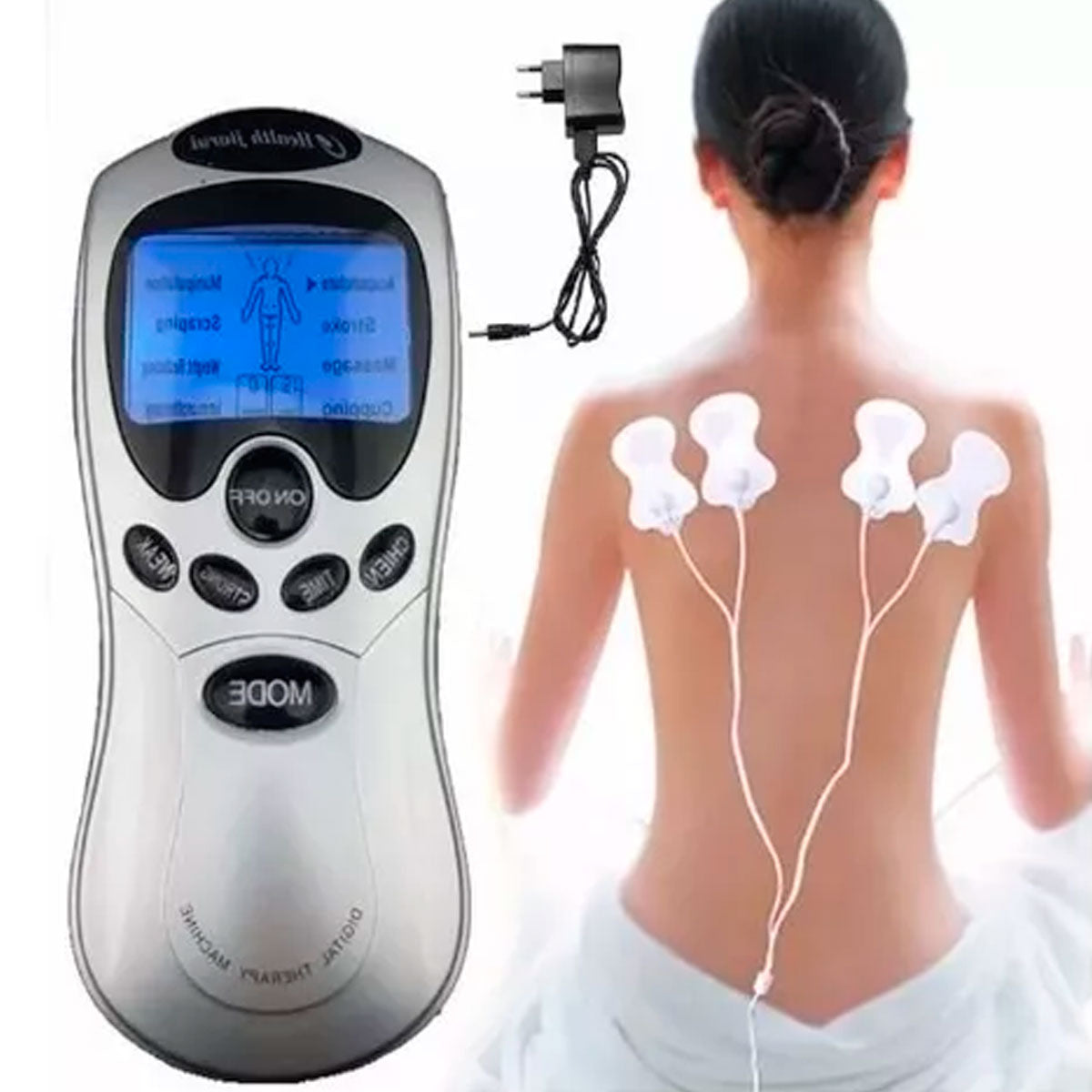 Massageador Elétrico Digital Alívio de Tensão com 4 Eletrodos