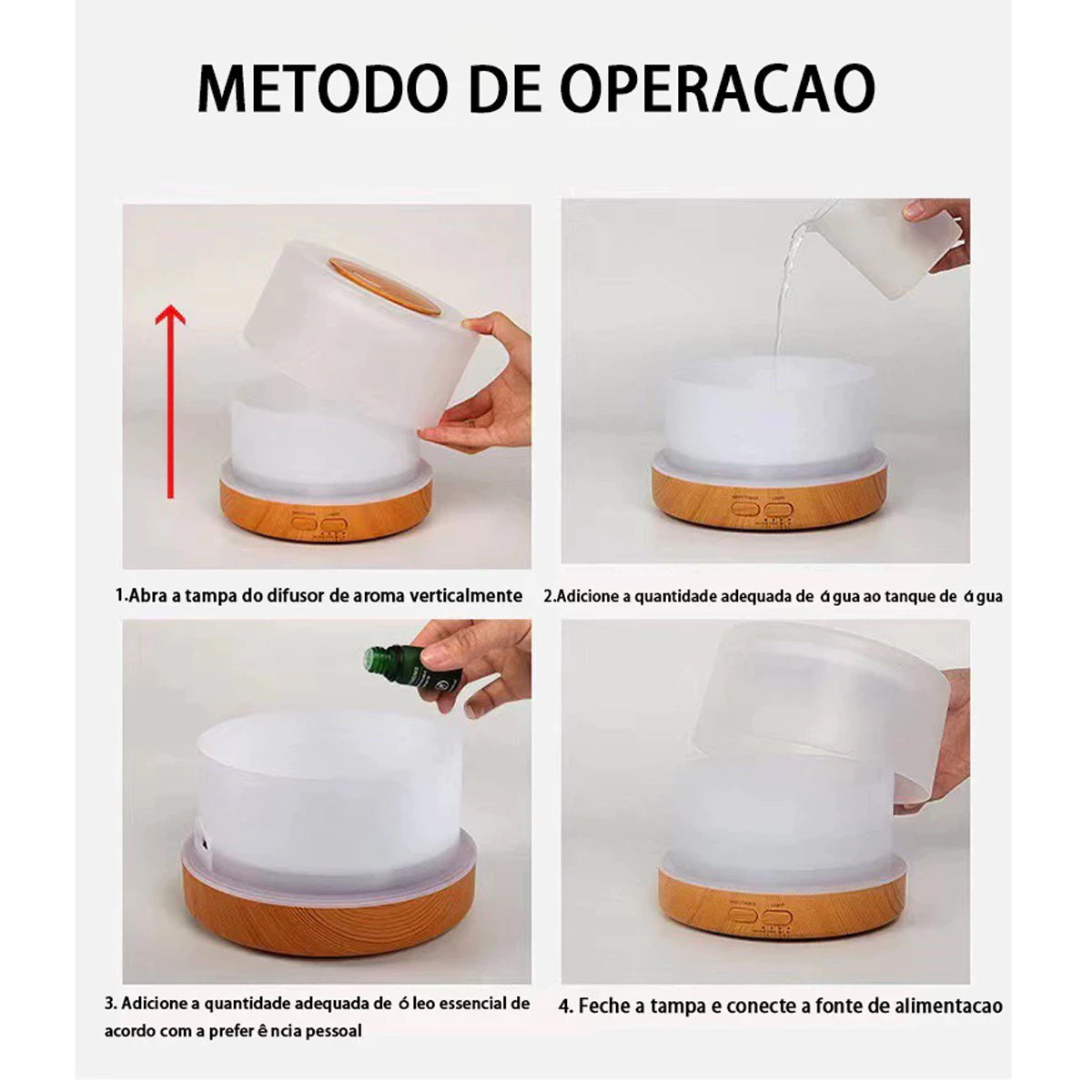 Umidificador e Difusor Aromaterapia 700ml LED Colorido