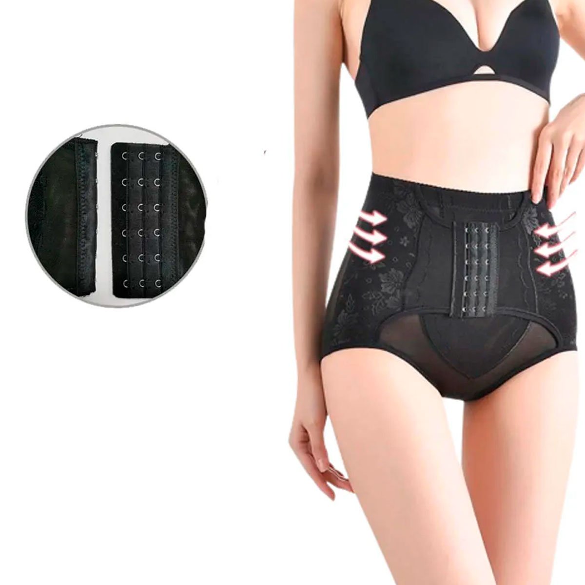 Calcinha Cintura Alta Preto com Compressão e Gancho