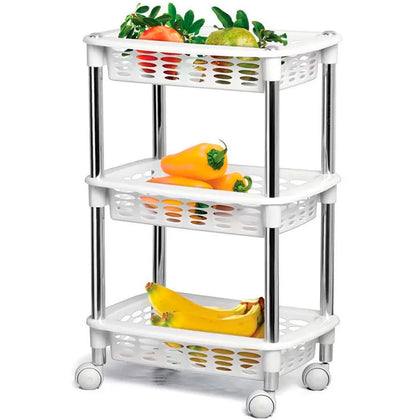 Fruteira Retangular 3 Cestos para Organização Prática Branco