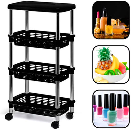 Fruteira e Organizador 3 Cestos com Tampo Prático Preto