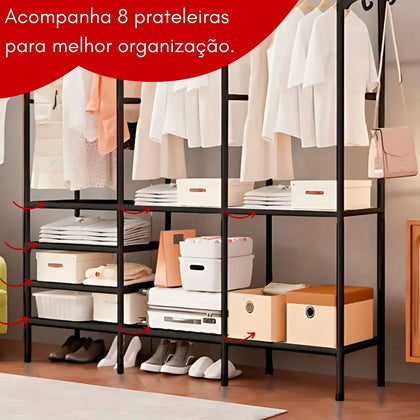Guarda-Roupa Arara 3 Colunas Multifuncional Desmontável