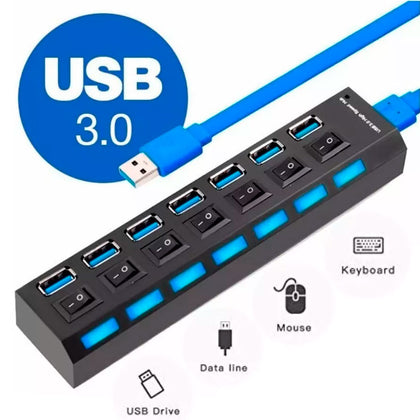 Hub USB 3.0 Extensor 7 Portas Multi Led Indicador LT-H007