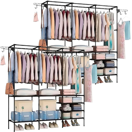 Kit 2 Guarda-Roupas Arara 3 Colunas Multifuncional Desmontável