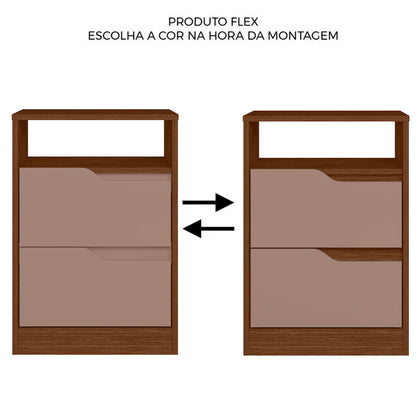 Mesa de Cabeceira 2 Gavetas Sara Flex Nogueira/Capuccino