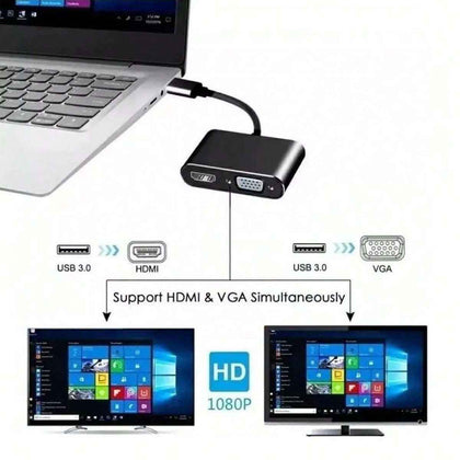 Cabo Adaptador USB 3.0 para HDMI e VGA Full HD