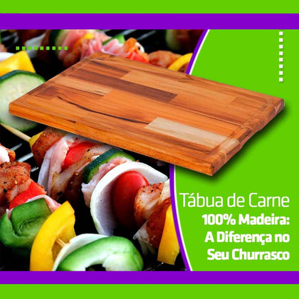 Tábua de Carne Retangular Madeira Legumes Churrasco 35x50 cm