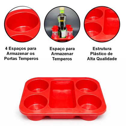 Porta Condimentos para Restaurantes e Lanchonetes 4 Frascos - Vermelho