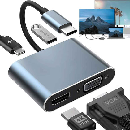 Adaptador USB-C 4 em 1 HDMI VGA para MacBook/iPad Pro