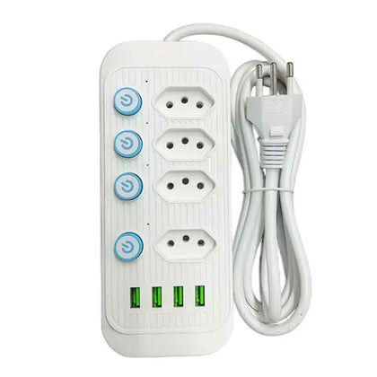 Extensão 4 Tomadas 4 USB Bivolt com Botão Power 2m