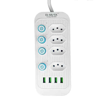 Extensão 4 Tomadas 4 USB Bivolt com Botão Power 2m