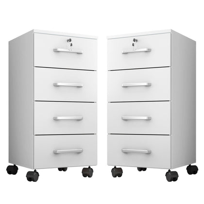 Kit 2 Gaveteiros Escritório Rodízios 4 Gavetas Branco