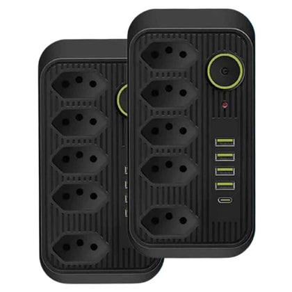 Kit 2 Extensão 5 Tomadas e 4 USB LED Bivolt 110v/220v
