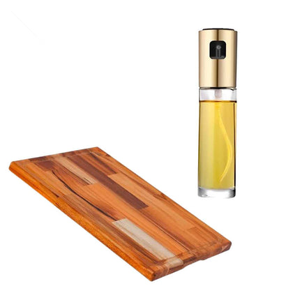 Conjunto Tábua de Madeira e Porta Azeite Vinagre Inox 100 ml