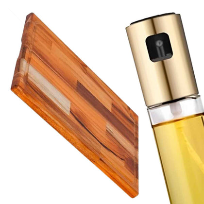 Conjunto Tábua de Madeira e Porta Azeite Vinagre Inox 100 ml