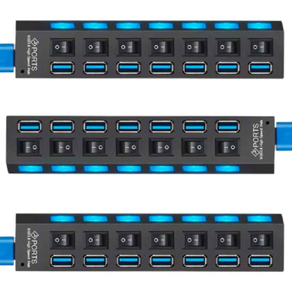 Kit 3 Hub USB 3.0 Extensor 7 Portas Multi Led Indicador LT-H007