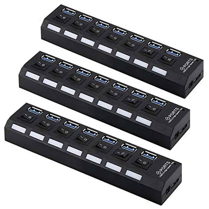 Kit 3 Hub USB 3.0 Extensor 7 Portas Multi Led Indicador LT-H007