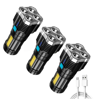Kit 3 Lanternas Tática 4 Núcleos Potência e Precisão Recarregável