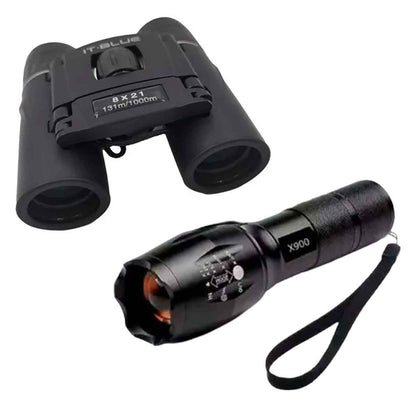 Kit Aventura Binóculo Lelong e Lanterna Tática LED X900