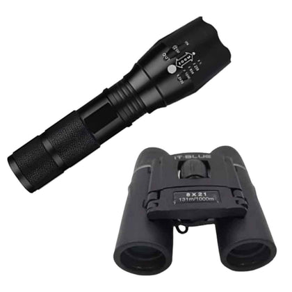 Kit Aventura Binóculo Lelong e Lanterna Tática LED X900