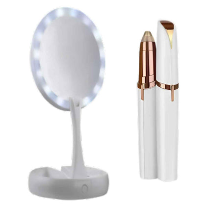 Conjunto Caneta Depiladora e Espelho de Maquiagem com LED