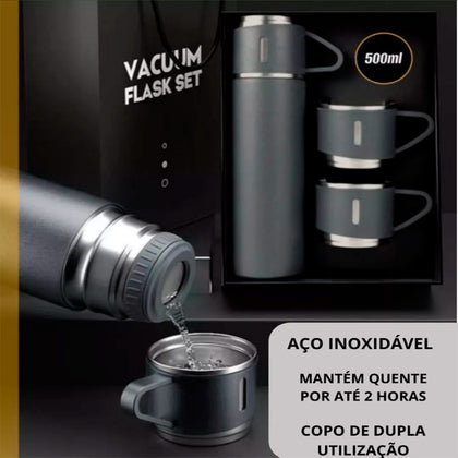 Kit Garrafa Térmica Vacuum Flask Set 500ml Com 3 Xícaras