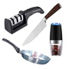 Conjunto Chef Completo com Faca Damasco Afiador Moedor e Frigideira