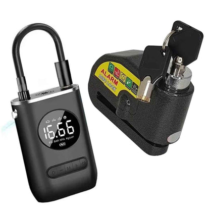 Kit Bomba de Ar Elétrica e Cadeado com Alarme Sonoro para Bike