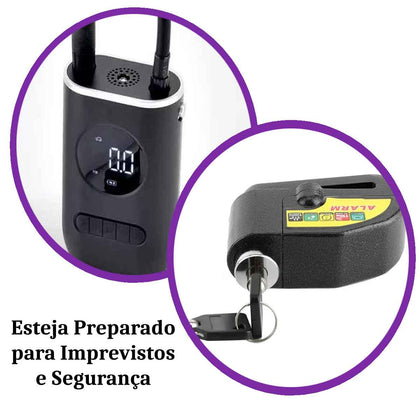Kit Bomba de Ar Elétrica e Cadeado com Alarme Sonoro para Bike