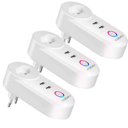 Kit 3 Tomadas Inteligente Wifi 10A USB Alexa e Google Home