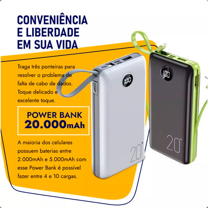 Power Bank 20.000mAh – Carregador Rápido com Display Digital