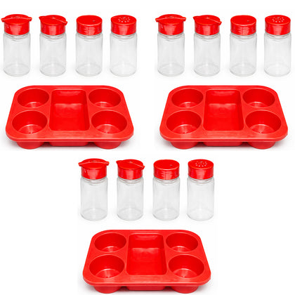 Kit 3 Porta Condimentos para Restaurantes e Lanchonetes 4 Frascos - Vermelho
